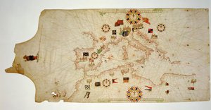 Mapa náutico en miniatura del Mediterráneo Central, 1560